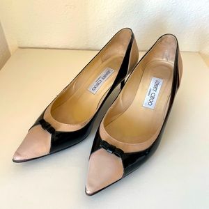 Authentic Jimmy Choo Articolo Patent and Nappa Leather Kitten Heels